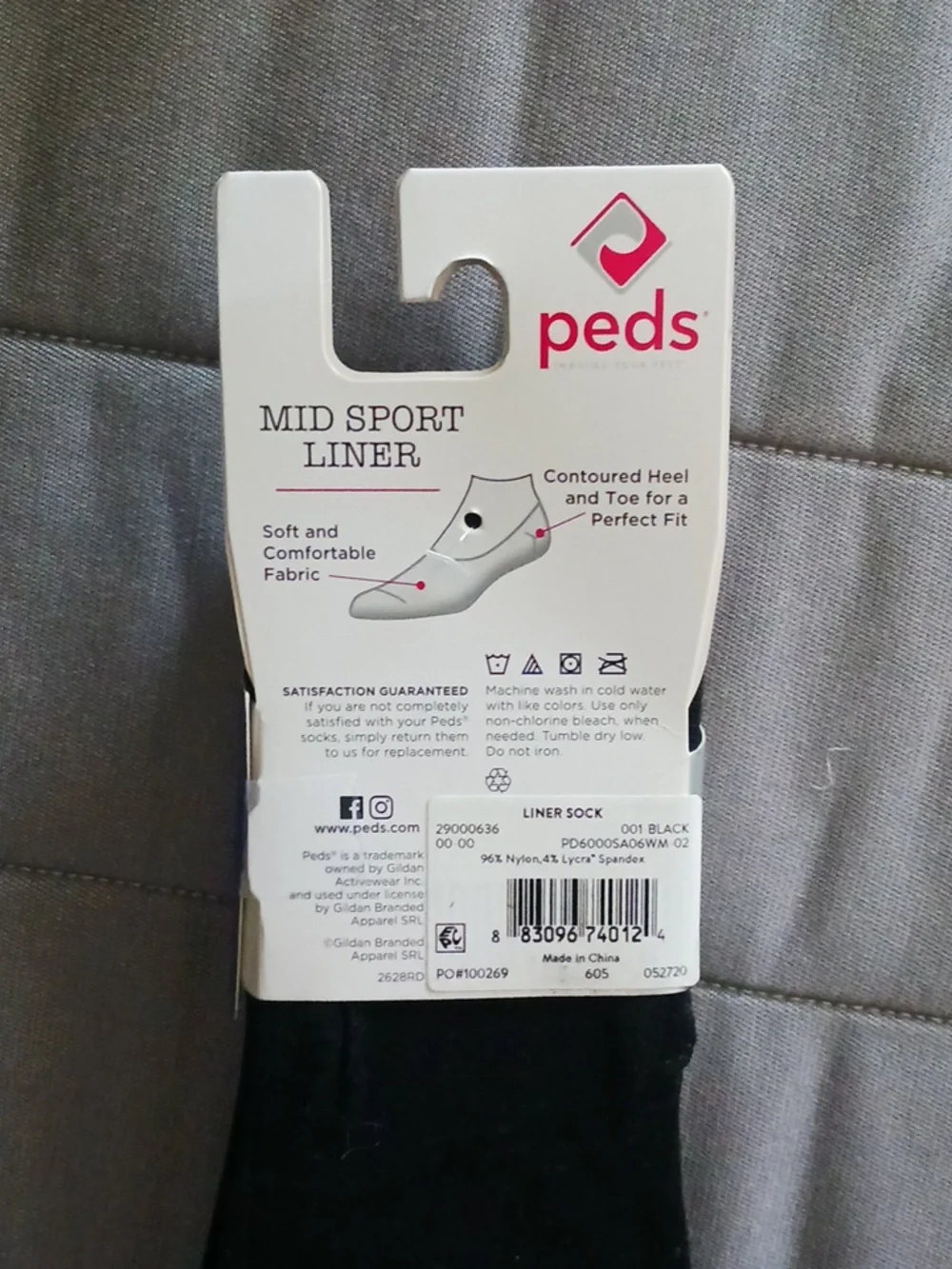 Peds Mid Sport Liner 6 pairs Black Shoe Size 5-10